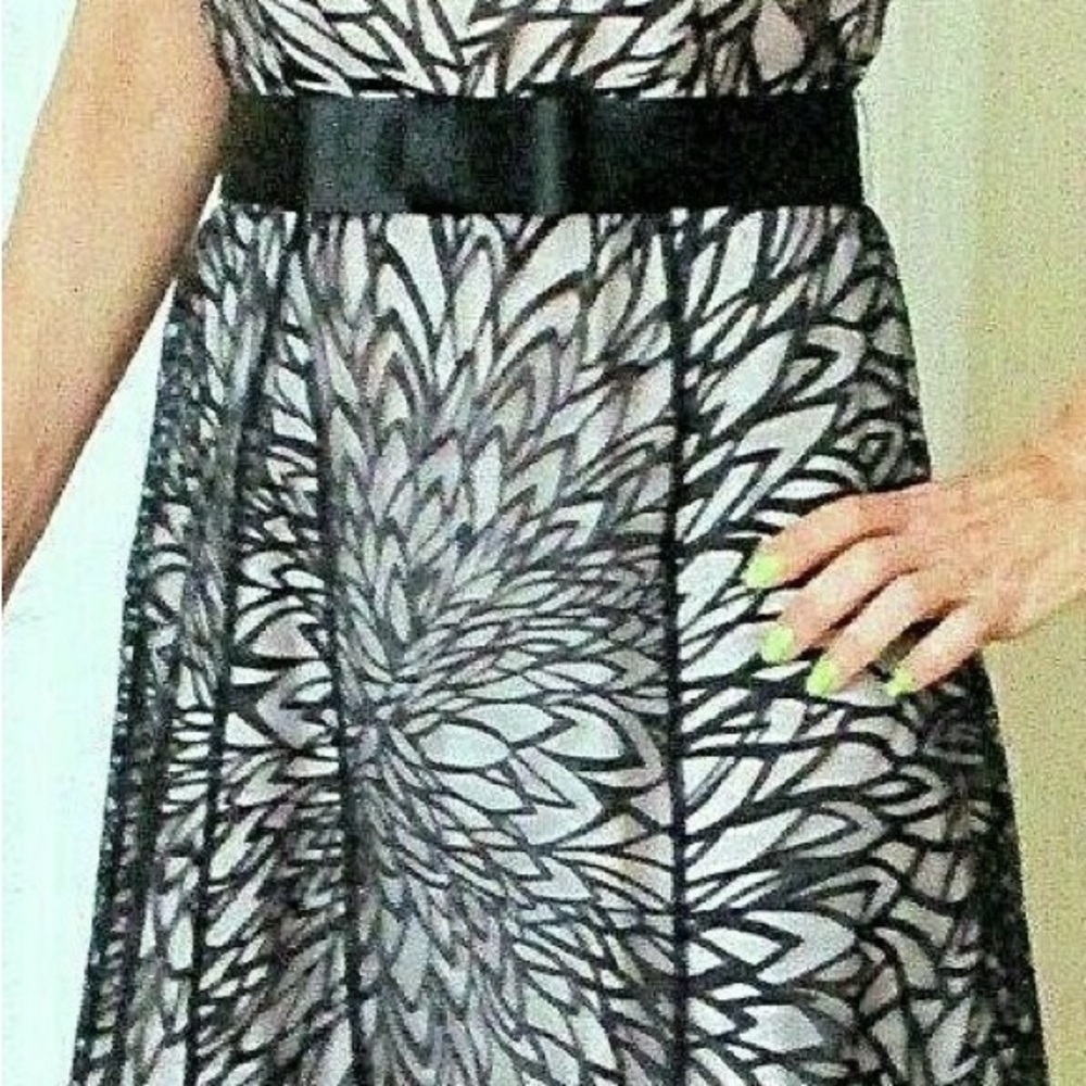White House Black Market Black and White Floral Strapless Dress Size 6